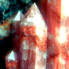 Aufkleber - Crystals with a translucent texture shimmer in soft shades of amber and golden copper. The composition brings out the details of the material and highlights the crystals against the dark background