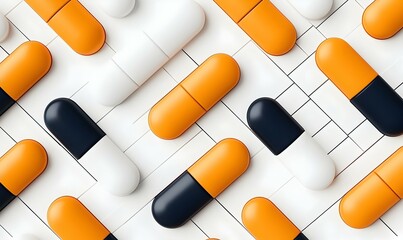 Poster - Geometric Harmony, A vibrant design reflecting the structure of medicine capsules, showcasing interlocking shapes and bold color contrasts.