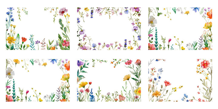 Colorful floral frame collection, PNG element set on transparent background