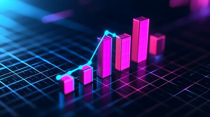 Poster - Glowing Trend Analysis, A vibrant 3D bar chart showcases an upward trend, symbolizing growth and progress in data visualization.