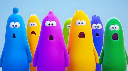 Poster - Probiotic Creatures, whimsical characters with distinctive body shapes, showcasing vibrant colors and playful designs, embodying health and vitality.