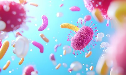 Poster - Vibrant Microscopic Bacteria, A colorful display of glowing bacteria in intricate formations, showcasing the beauty of microscopic life.