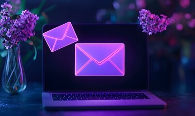 Aufkleber - Futuristic Email Interface, a sleek digital display showcasing glowing floating elements that symbolize advanced communication technology
