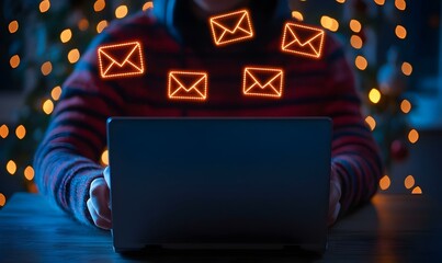 Poster - Futuristic email interface, glowing elements, sleek design, digital communication, vibrant colors, innovative technology, modern aesthetics.