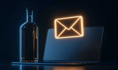 Poster - Futuristic Email Concept, a digital landscape featuring floating glowing emails, vibrant colors, and advanced technology elements.