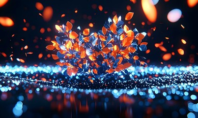 Poster - Soft blue and orange light arrangement creating a serene and inviting atmosphere, enhancing the ambiance with gentle bokeh effects