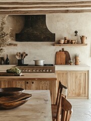 Wall Mural - Rustic Kitchen Featuring Wooden Accents and Earthy Tones