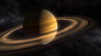 Wall Mural - distant planet with stunning rings and cosmic backdrop illuminated by stars. generative ai