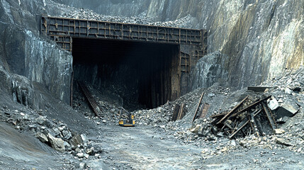 Poster - Large underground tunnel with a train traveling through it in a motion blur effect