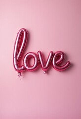 Wall Mural - a pink balloon lettering of the word love on a pink background