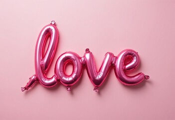 Wall Mural - A pink balloon lettering of the word love on a pink background