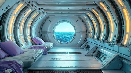Poster - Sci fi spaceship, inside, neon lights.