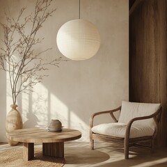 Wall Mural - Serene Minimalist Living Room Design Featuring Natural Wood