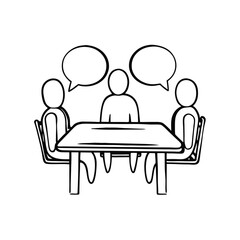 Aufkleber - Business people work at a table, icons and 3D illustrations on laptops showing communication