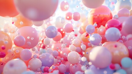 Wall Mural - This is a 3D rendering of a cluster of pastel-colored spheres. The spheres are of different sizes and are arranged in a random pattern.