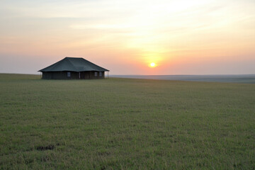 Wall Mural - The house is surrounded by grass and there is a sense of peace