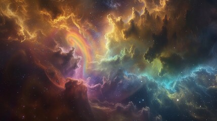 colorful nebula space cloud with rainbow swirl and galaxy dust