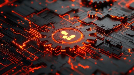 Poster - D glowing automation interface with gears, dynamic workflows, and holographic icons in a futuristic setting