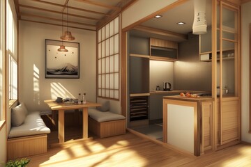 Wall Mural - Minimalist Japanese Style Apartment Dining Kitchen Area