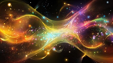 Poster - Abstract futuristic wave with glowing holographic elements, dynamic grids, and vibrant light effects