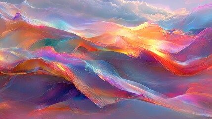 Poster - Abstract futuristic wave with glowing holographic elements, dynamic grids, and vibrant light effects