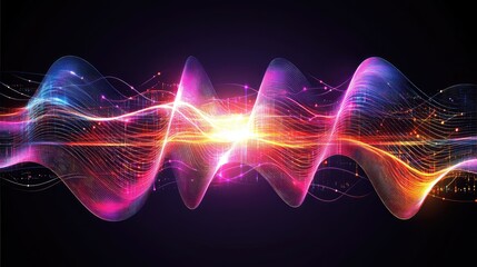 Poster - Abstract futuristic wave with glowing holographic elements, dynamic grids, and vibrant light effects