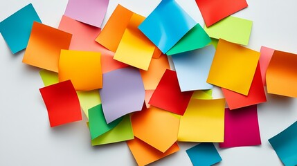 Poster - Bunch of colorful sticky notes are scattered on a white background. The notes are of various sizes and colors, creating a vibrant and lively atmosphere