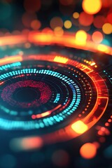 Poster - Digital interface with glowing radial charts tracking regional growth metrics