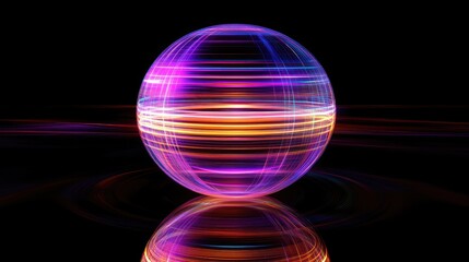 Poster - Abstract glowing holographic sphere representing text evolving into vibrant visuals with dynamic light trails and grids