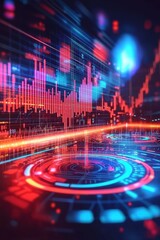 Poster - Digital interface with glowing radial charts tracking regional growth metrics