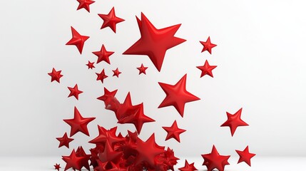 Poster - Bunch of red stars are scattered across a white background. The stars are arranged in a way that they appear to be falling or exploding, creating a sense of motion and energy