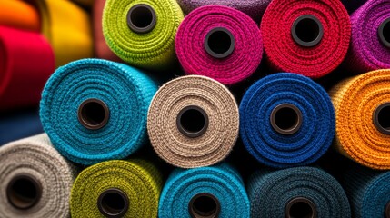Poster - Pile of colorful yarns with a variety of colors and textures. The colors are bright and vibrant, creating a cheerful and lively atmosphere