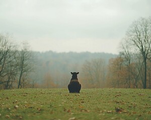 Sticker - Lonely sheep sits on grassy hill, overlooking autumn landscape.