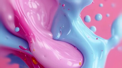 Leinwandbilder - Smooth animation of the composition in pastel shades of pink and blue. Shapes move gently, blending into a harmonious shimmer, while drops and splashes add calmness, airiness and volume