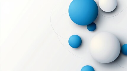 Poster - Blue and white background with a bunch of blue and white spheres. The spheres are arranged in a way that they look like they are floating in space. The image has a futuristic and abstract feel to it