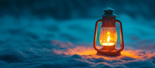 Wall Mural - glowing lantern in snowy winter night. (1)