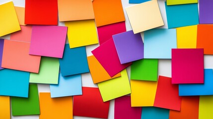 Poster - Colorful collage of post it notes with different colors and shapes. Concept of creativity and playfulness, as the various shapes and colors come together to form a vibrant and dynamic scene
