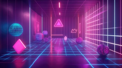Poster - Advanced technology interface with glowing geometric shapes, holographic grids, and dynamic light trails