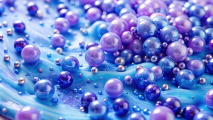 close-up of periwinkle slime with a few beads scattered on its surface, tactile experience, interact