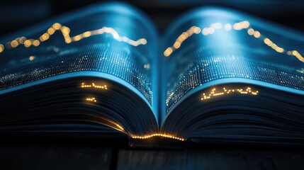 Poster - A close-up of an open ledger with glowing financial graphs, symbolizing investment tracking and long-term financial planning