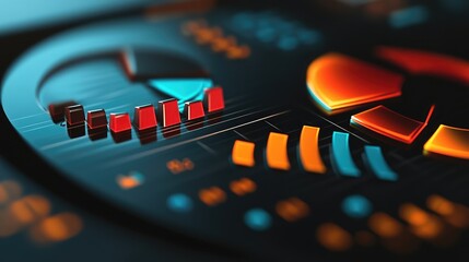 Poster - A close-up of a glowing budget calculator with pie charts and bar graphs, symbolizing careful planning and financial goal setting