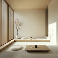 Wall Mural - Serene Minimalist Japanese Style Room Interior Design