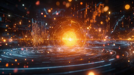 Poster - A close-up of a glowing stock market chart showing growth, surrounded by financial symbols and abstract data points, representing investment opportunities