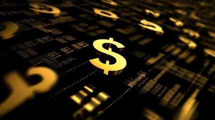 Poster - A close-up of rising financial data and stock market trends, with abstract currency symbols and graphs in the background, representing stock market growth