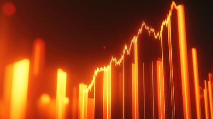 Poster - A conceptual close-up of an upward financial graph on a glowing background, surrounded by digital data points representing economic growth