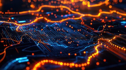 Poster - A close-up of stock market trends on a digital screen with glowing data points and graphs, symbolizing successful market tracking and financial decisions