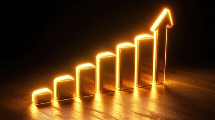 Poster - A conceptual close-up of a glowing financial bar chart with rising trends, showing a positive return on investment and financial growth