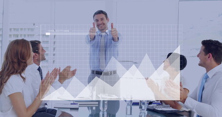 Poster - Image of financial data processing over diverse business people in office