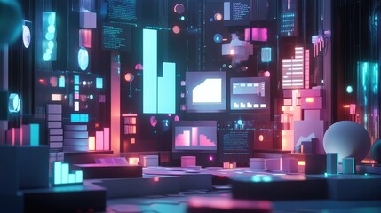 Poster - A conceptual digital workspace with glowing income and balance sheets, representing financial statements analysis to gain insights into company performance