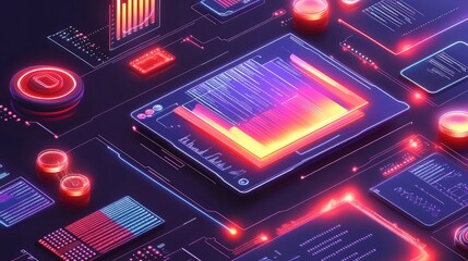 Poster - A conceptual digital workspace with glowing income and balance sheets, representing financial statements analysis to gain insights into company performance